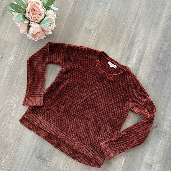 Buckle Pink Rose Autumn Orange Chenille Oversized Sweater - Picture 1 of 5